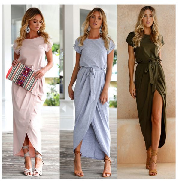 

fashion 2018 women new o-neck short sleeve dresses tunic summer beach sun casual femme vestidos lady clothing dress, Black;gray