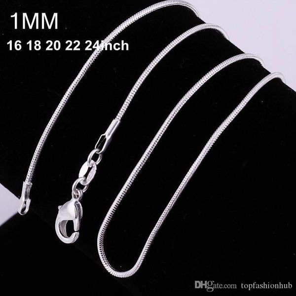 

50 pcs 925 silver smooth snake chains necklace 1mm snake chain mixed size 16 18 20 22 24 26 28 30inch sale
