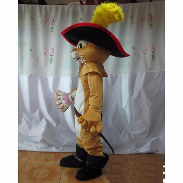 2019 Lojas outlet trajes traje da mascote Gato de Botas Pussy Cat Mascot Costume frete grátis