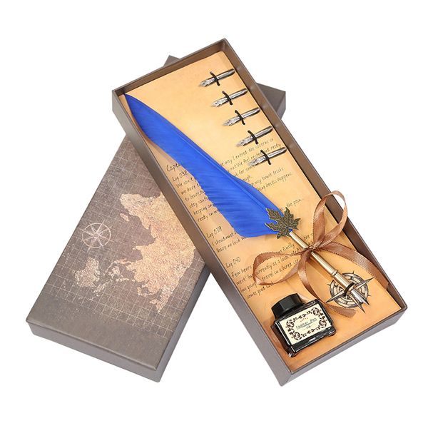 

becode luxury vintage feather pen 5 nibs fountain pen gift box set european-style calligraphy pens office supplies writing tool