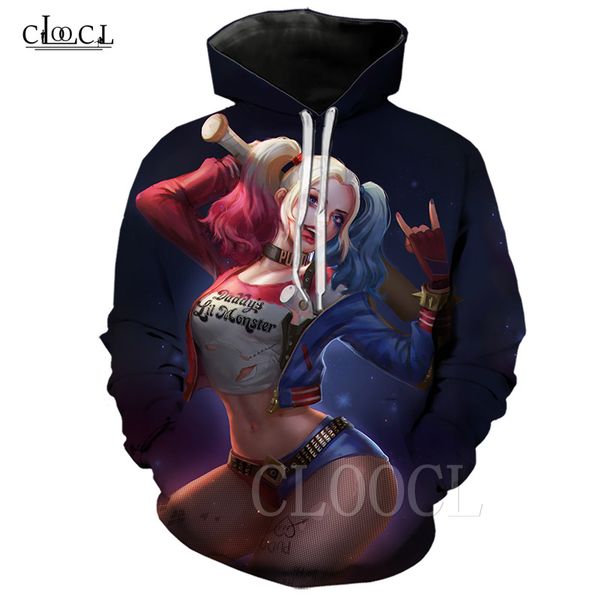 

фильм самоубийство отряд клоуна hoodie harley quinn толстовка толстовки superhero косплей 3d печати anime plus размер hoody ветровки, Black