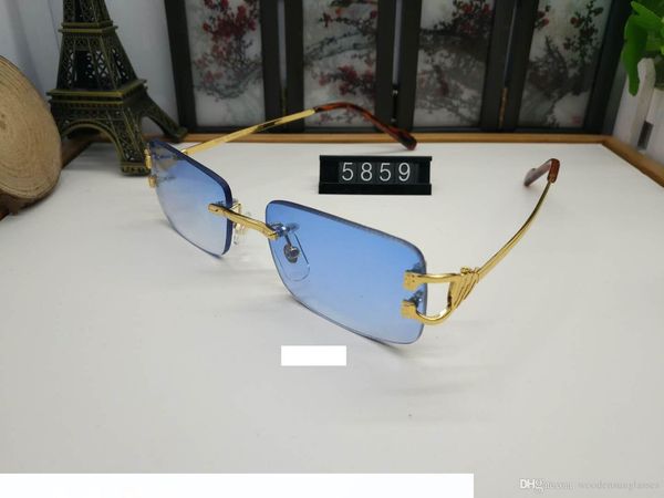 

2019 новое прибытие женщин классический марка дизайнер rimless бестселлером солнцезащитные очки мужчины металлический каркас buffalo horn со, White;black