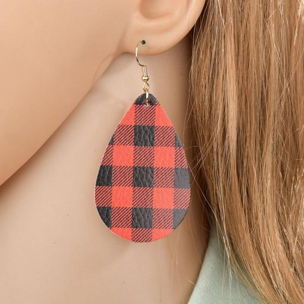 

fashion simple leather leaf dangle earrings double-sided plaid jewelry accessories temperament hook earrings ear stud, Silver