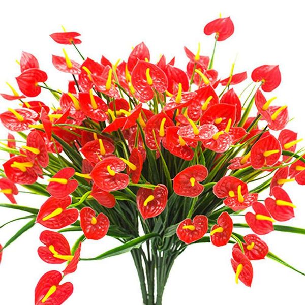 

4 пучки искусственные поддельные цветы искусственные растения антуриум пластиковые кусты кусты зелень крытый вне висячие плантатор home deco