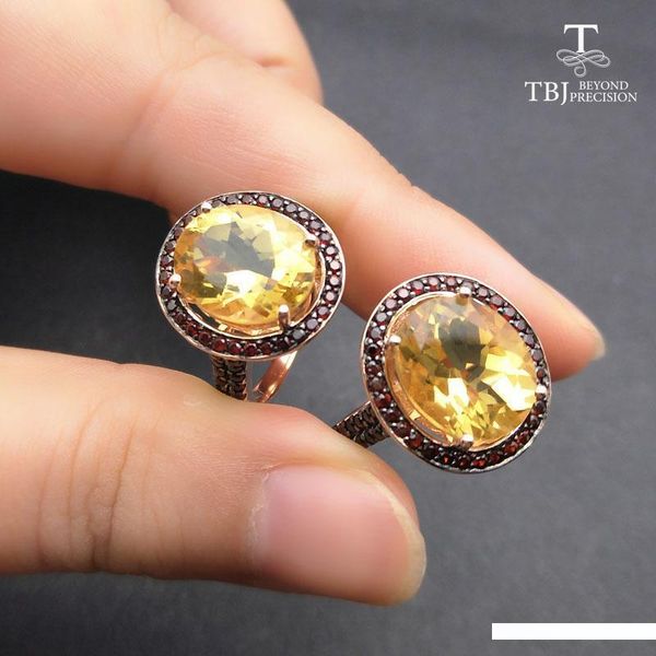 

tbj,100% natural 10*12mm oval cut citrine rings for women 925 sterling silver ring fine jewelry engagement ring with box, Black