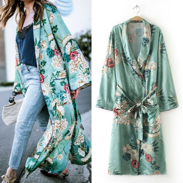

women long maxi out wear kaftan coat robe clothing women long sleeve loose floral print 5 orders plus size coats new, Black;brown
