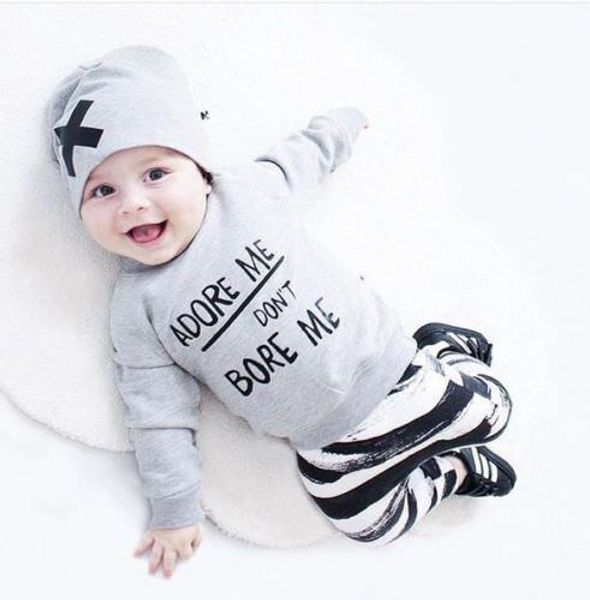 

newborn kids baby boy girl t-shirt +long strip pants +hat outfit 3pcs set new autumn clothes outfits for 0-36month baby
