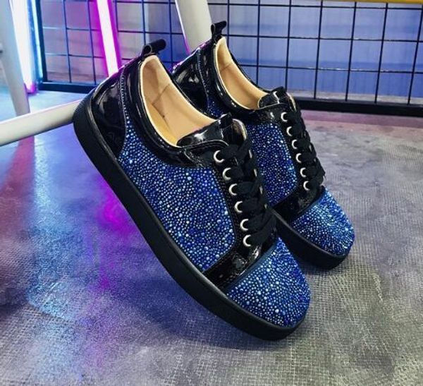 

wholesale men women rhinestone high shoes famous designer brand red bottom sneakers mens shoes with box and dustbag d09, Black