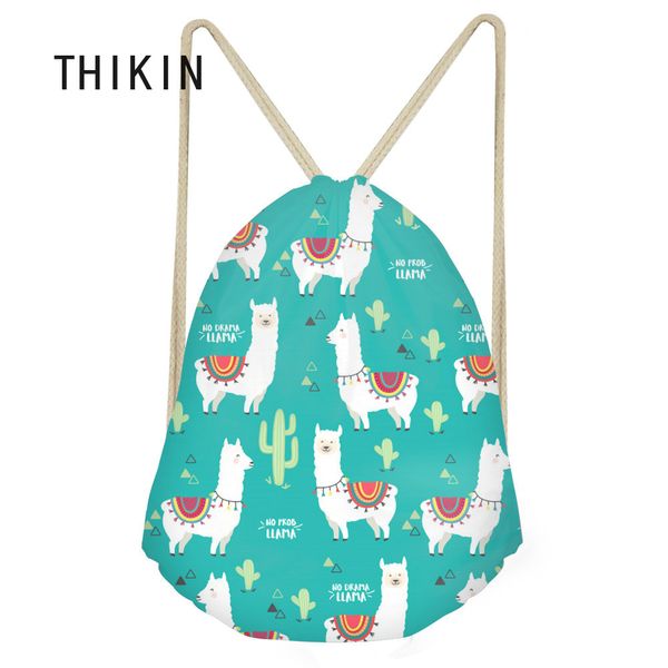

thikin cute alpaca drawstring bag sport gym sack for children boys girls running hiking travel storage outdoor swimming bag 2019
