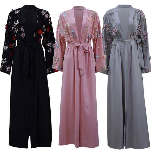 

uae abaya dubai kaftan arab islam women long floral muslim kimono cardigan hijab dress turkish elbise mubarak islamic clothing, Red