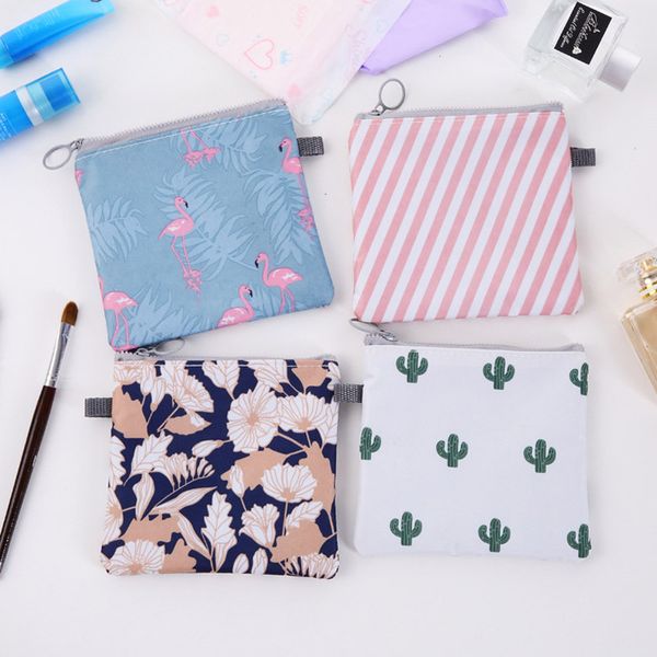 

cartoon flamingo stripe cactus cosmetic bag sanitary towel napkin pad tampon purse holder case bag organizer pouch