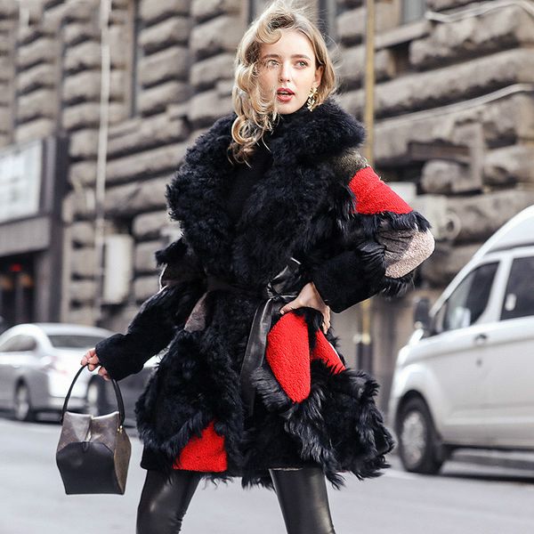 

природная real шуба женского wool jacket осень зима пальто женщины одежда 2019 корейского vintage двухлобного fur tops zt4985, Black