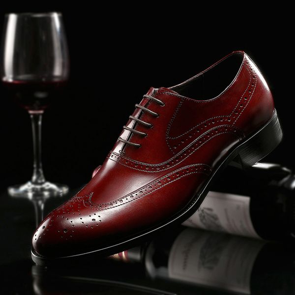 

spring new men genuine leather dress shoes british fashion trend handmade first layer cow leather bullock mens wide shoes, Black