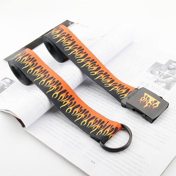 

harajuku canvas belt hip hop belts flame print fashion aesthetic students girls women belt mens 2020 korean style, Black;brown