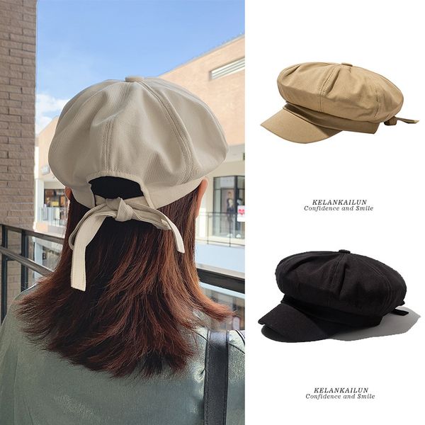 

hat female autumn and winter shading korean-style bow octagonal cap casual cap painter japanese minimalist beret, Blue;gray