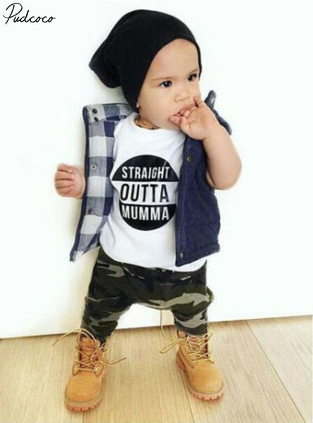 

newborn toddler kids baby boy summer t-shirt camouflage long pants outfits, White