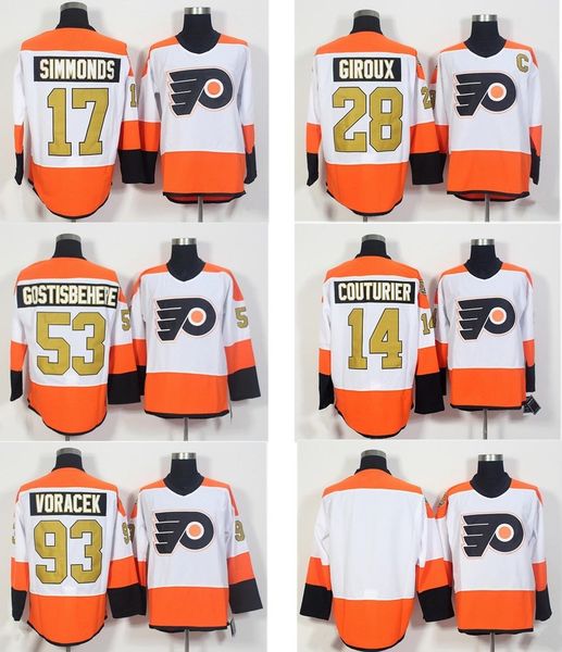 

philadelphia flyers 50th anniversary jerseys ice hockey 53 shayne gostisbehere jersey 93 jakub voracek 17 wayne simmonds 28 claude giroux, Black;red