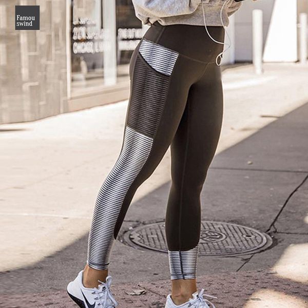 

harajuku casual striped leggings for fitness women legging pocket athleisure mesh sportswear fashion bodybuilding jegging drop shipping, Black