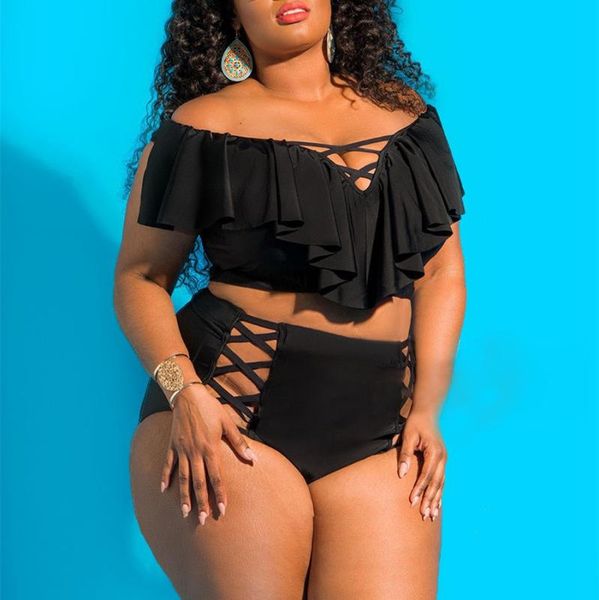 

bikinis set plus size swimwear l-4xl-5xl high waist fatten bodysuit large swimsuit women bikini 2021 ruffle bathing suits