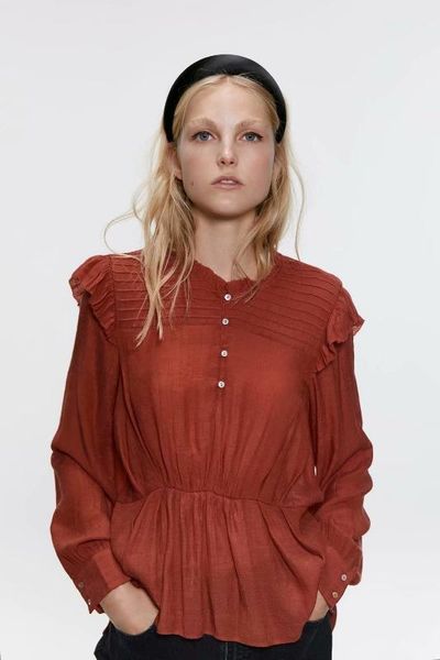 

2020 spring summer new orange zaraing women blouse shirt sheining vadiming female blouse shirt clothes xdl2400, White