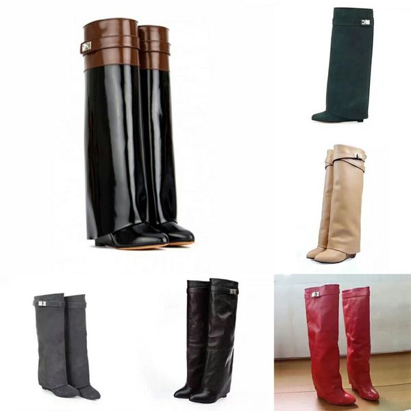 

long boots 100% cowhide high heel boots classic woman high shoes double fashionable ladies shoes leather fashion bare boots large size 35-42, Black