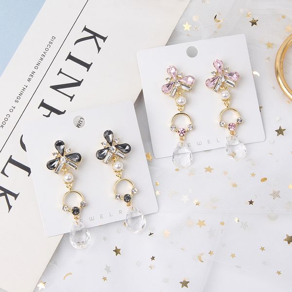 

mwsonya new korean personality long water droplets pendant earrings elegant for women crystal pendant earrings jewelry gift, Silver