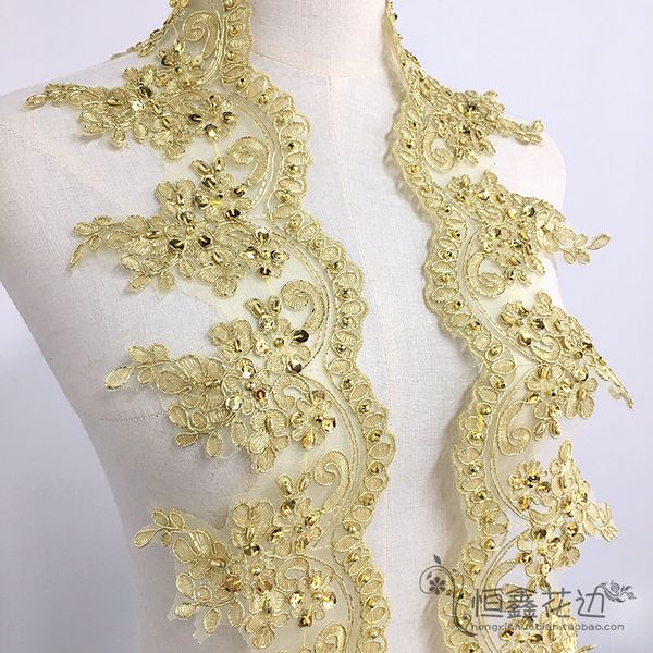 

золотой французский фату вышивки ткань шнурка обрезка свадебное платье ресницы кружева hx02, Black;red