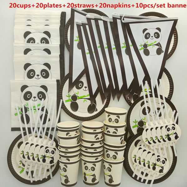

90pcs panda party set suppliers happy birthday kids wedding suppliers boy child decorations set straw plate tablecloth