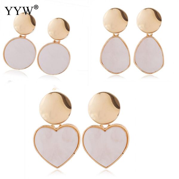 

2pairs / lot 2019 новые мотаться падение серьги для женщин элегантного statement серьги с белым shell круглых форм сердца ювелирных изделиям, Silver
