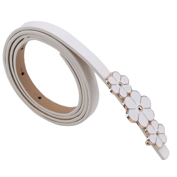 

2020 new design 3 flower buckle belts for girls dresses thin adjust belt pu leather women waistbands red flower buckle, Black;brown