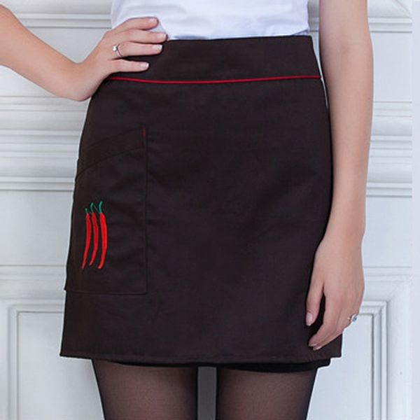 

waist half short aprons restaurant l waitress waiters work apron with pocket black white kitchen cooking accessories