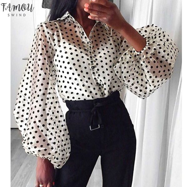 

fashion women lantern long sleeve mesh sheer blouses shirts see through blouse black white chiffon female shirts blusa mujer