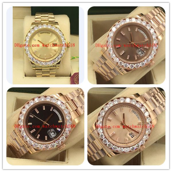

4 colors new version 44mm gold black dial 18kt gold bigger diamond bezel 228348 automatic fashion men's watch wristwatch, Slivery;brown