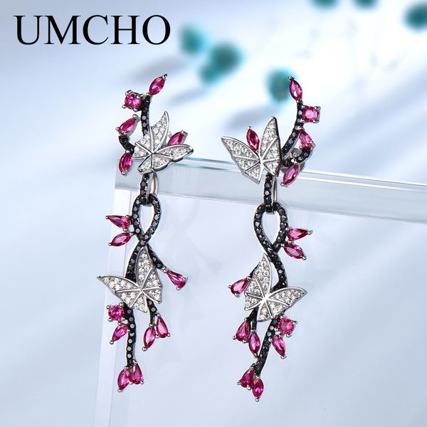 

umcho luxury butterfly real 925 sterling silver jewelry created ruby black spinel earrings special gifts for women fine jewelry t190702