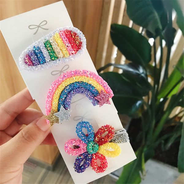 

10pcs/lot fashion rainbow glitter flower sparkly hair clip for princess girls hairpin children kids bb clip hair accessories, Slivery;white