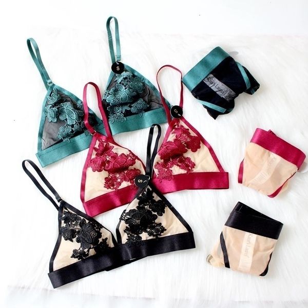 

bra set bra brief sets embroidery lace red green black bra femme 3 4 cups underwire push up for women, Red;black