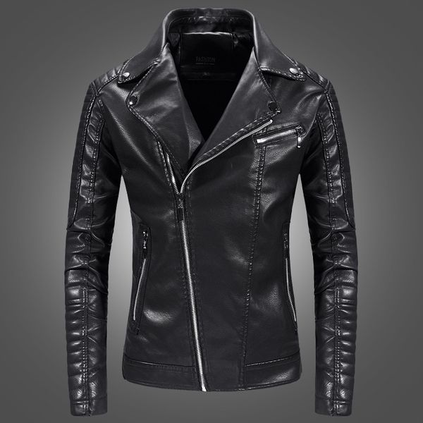 

2018 autumn new fashion motorcycle erkek deri mont good quality slim short leder jacket men, Black