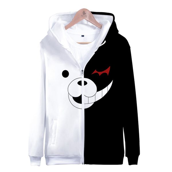 

monokuma japanese anime 3d hoodies men women japanese game 3d zipper sweatshirt harajuku hip hop style sweatshirt sudaderas, Black