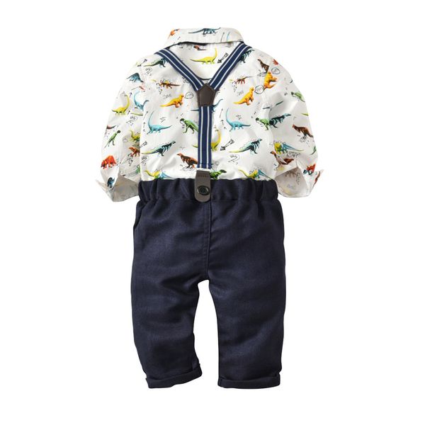 

Baby Boys Winter Clothes Set Newborn Boy Dinosaur Print Gentleman Bowtie Shirt Romper+Suspenders Pants Infant Clothing niemowle
