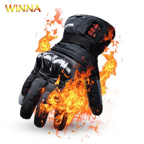 

winter electric heated skiing gloves with led smart temperature control sheepskin waterproof touch screen thermal heating gloves