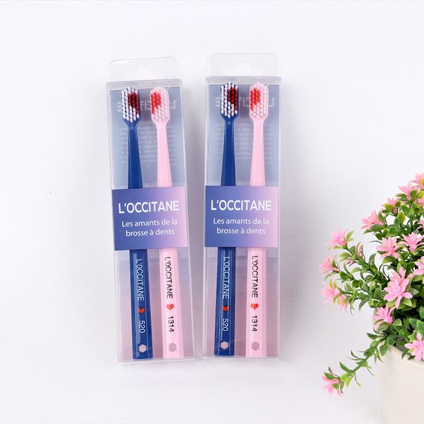

creative love couples toothbrush soft bristle small head toothbrush pink and blue with tongue cleaning crystal box finger