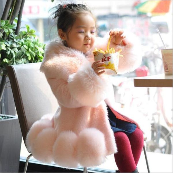 

furry girls 2020 autumn winter baby faux fox fur coats jackets winter warm kids thicker infant princess infant outerwear, Black