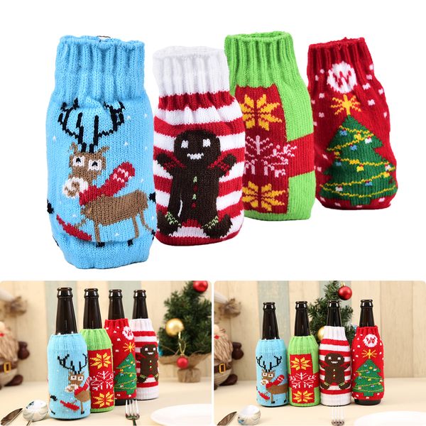 

christmas wine bottle sets candy gift bags beer bottle cover cap clothes kitchen decoration for new year xmas dinner party