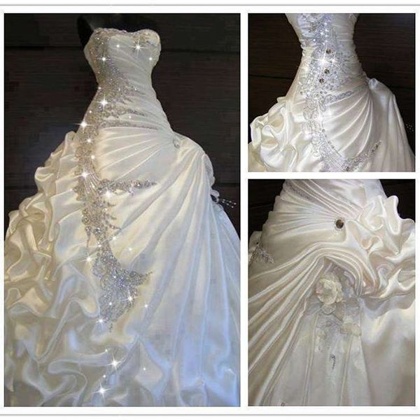 

gorgeous white satin a line wedding dresses 2019 real image ruffles sweetheart strapless crystal bridal party gowns for church vestidos