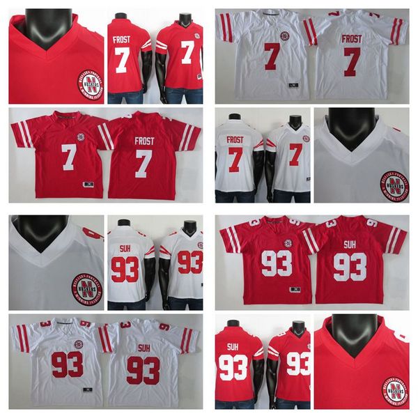

2019 колледж футбол джерси ndamukong suh джерси скотт фрост ncaa небраска cornhuskers трикотажные изделия белый красный 150-й патч, Black
