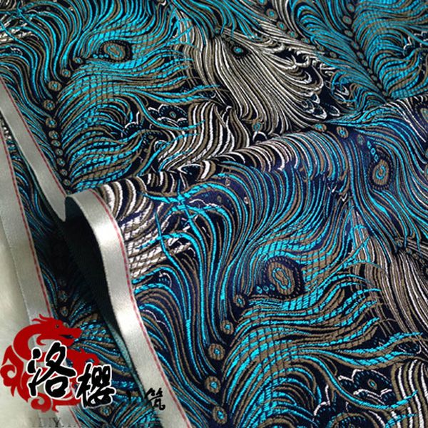 

brocade costume hanfu formal dress baby clothes kimono advanced cos clothes woven damask fabric blue silver blue peacock, Black;white