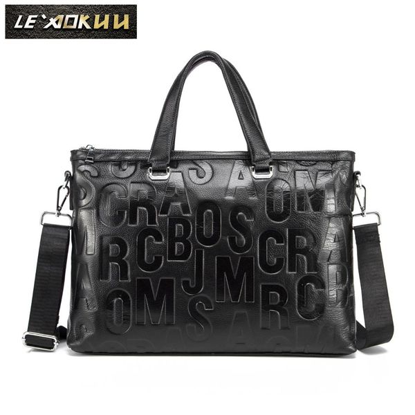 

original leather black fashion design men briefcase business 15" computer lapcase attache messenger bag portfolio 7603