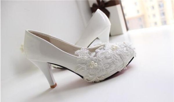 White Lace Wedding Kitten Heel Handmade Bridal Shoes Cheap Custom