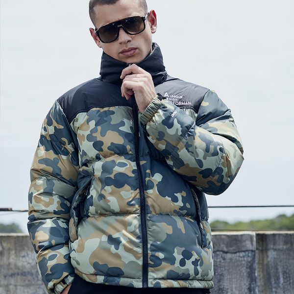 

warm lining hooded winter puffer jacket men cotton padded quilted camo printed jacket thick outerwear overcoat outdoor 3xl, Black
