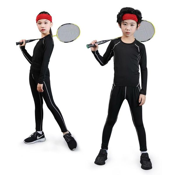 

children's sportswear compression shirt + pants kids boxing fur running badminton skinny youth pants sportswear, Black;blue